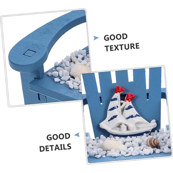 HEALLILY Mini Sedia da Spiaggia in Legno Blu per Case delle Bambole e Decorazioni Nautiche