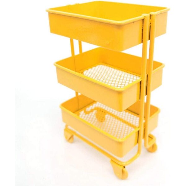 MagiDeal Portaoggetti in Metallo Scala 1/12 a 3 Livelli con Ruote - Giallo