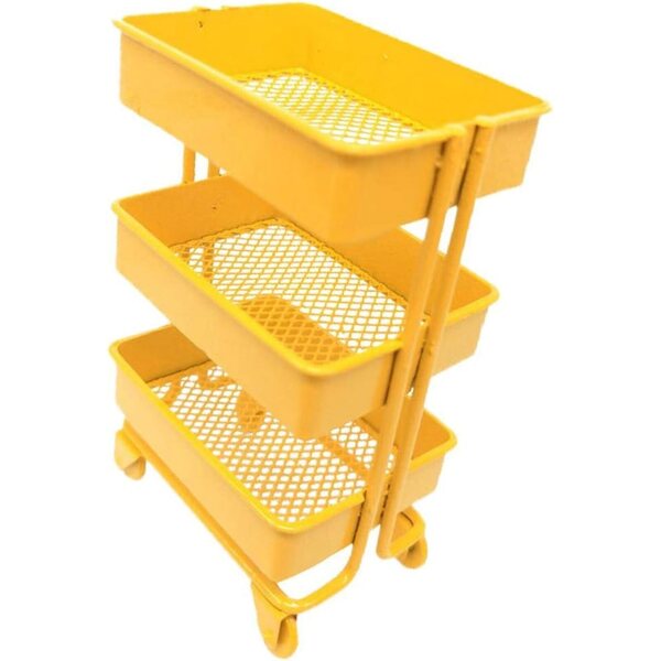 MagiDeal Portaoggetti in Metallo Scala 1/12 a 3 Livelli con Ruote - Giallo