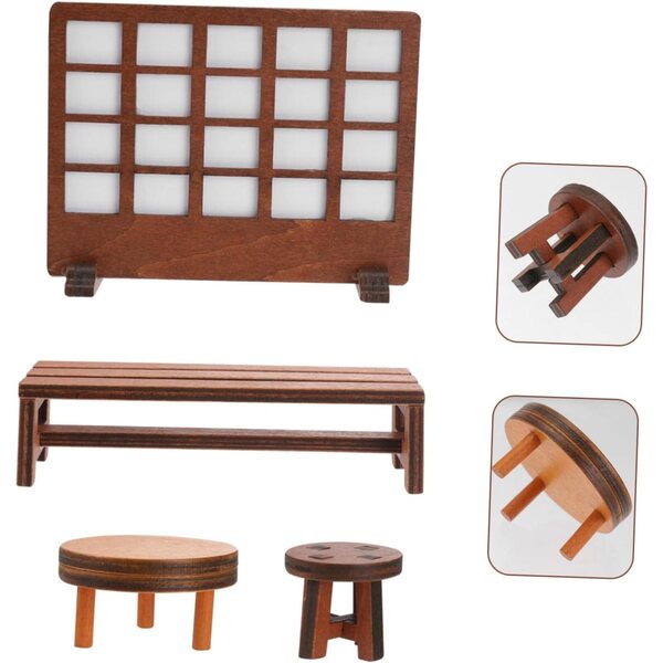 UPKOCH Set Mini Mobili in Legno Da Giardino 4 Pezzi per Decorazioni e Case delle Bambole