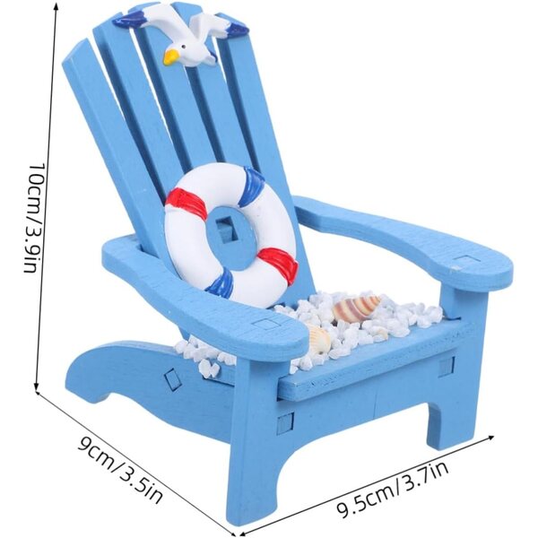 Sedia da Spiaggia in Miniatura in Legno Blu per Decorazione Casa e Scrivania