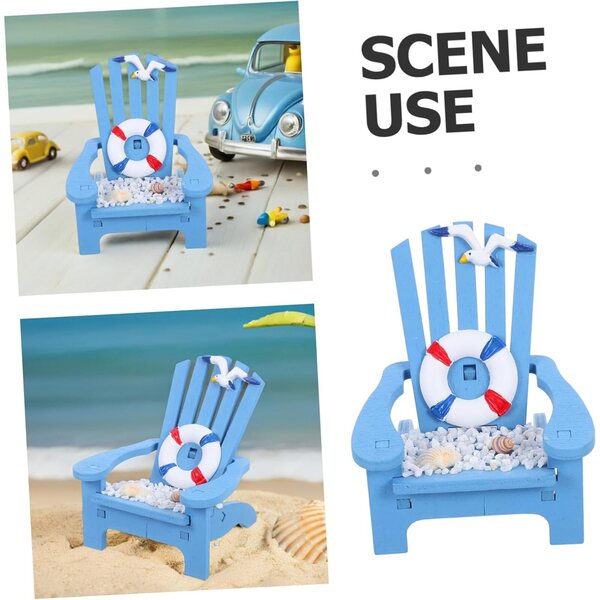 Sedia da Spiaggia in Miniatura in Legno Blu per Decorazione Casa e Scrivania