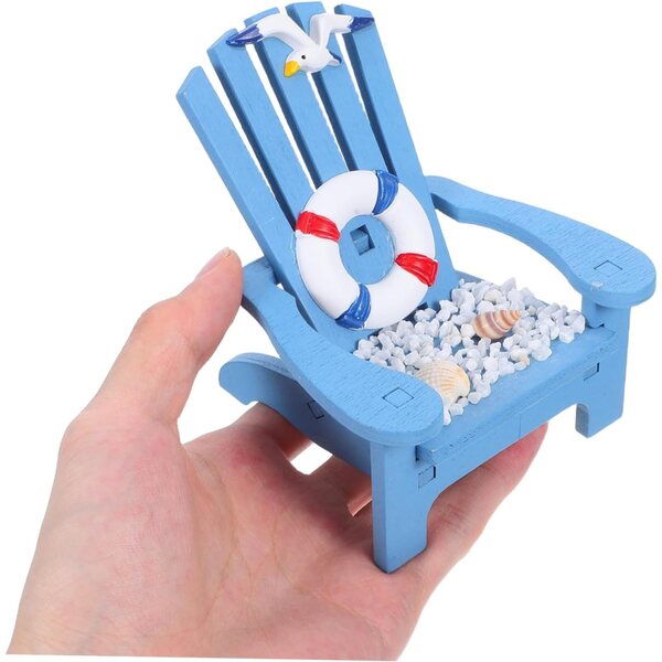 Sedia da Spiaggia in Miniatura in Legno Blu per Decorazione Casa e Scrivania