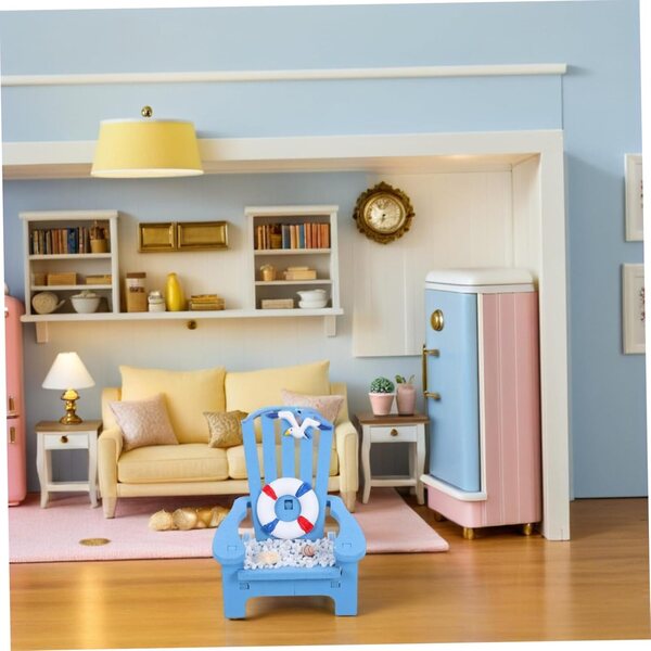 Sedia da Spiaggia in Miniatura in Legno Blu per Decorazione Casa e Scrivania