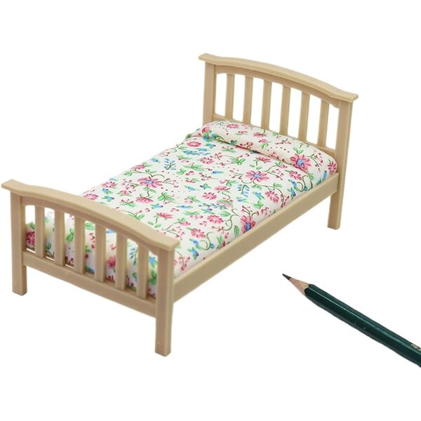 Letto Singolo Miniatura Floreale 1:12 per Casa delle Bambole e Decorazioni
