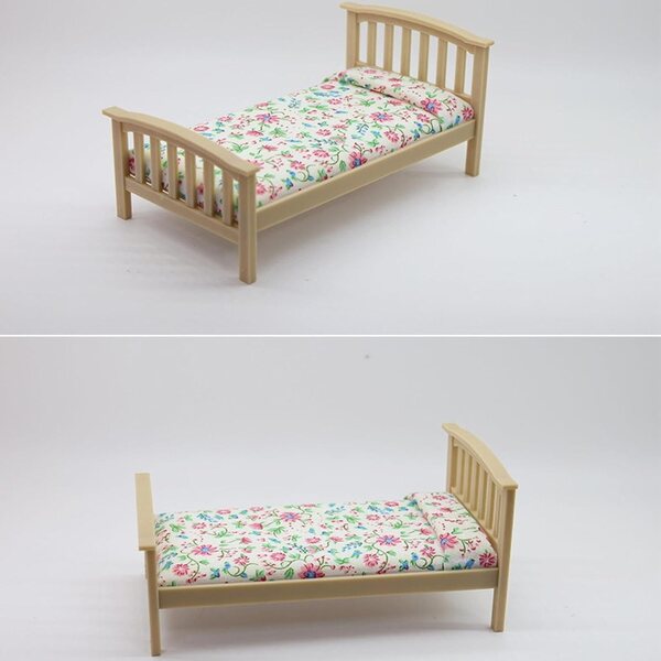 Letto Singolo Miniatura Floreale 1:12 per Casa delle Bambole e Decorazioni