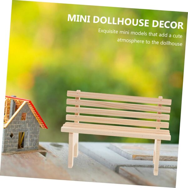 Set 2 Miniature Sedie e Panche in Legno Beige per Casa delle Bambole e Giardino