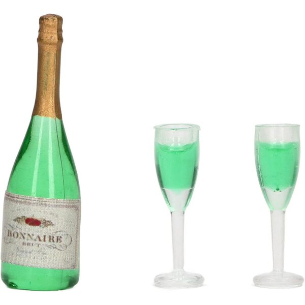 Puppenhaus-Miniatur-Champagner-Set mit 10 Flaschen und 20 PVC-Gläsern