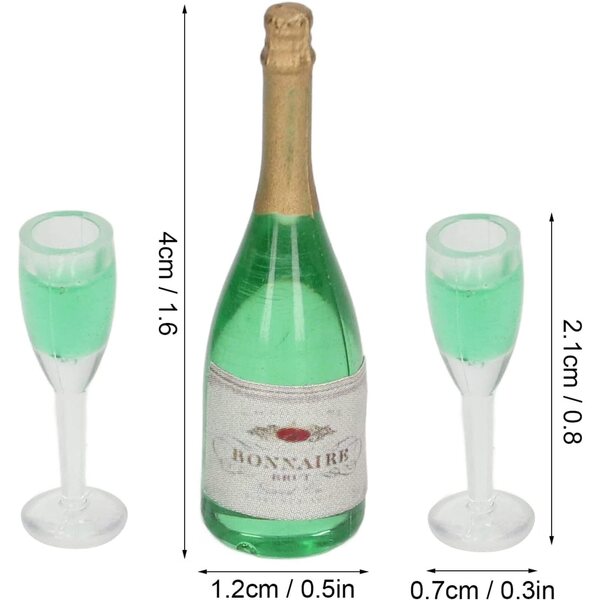 Puppenhaus-Miniatur-Champagner-Set mit 10 Flaschen und 20 PVC-Gläsern