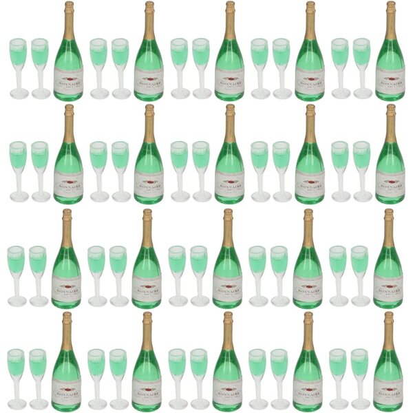 Puppenhaus-Miniatur-Champagner-Set mit 10 Flaschen und 20 PVC-Gläsern
