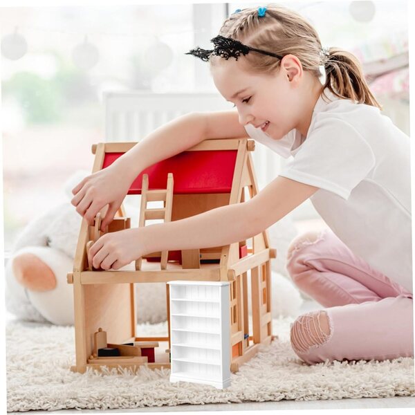 Jorzer Miniatur-Bücherregal für Puppenhaus im Maßstab 1:12 aus stabilem weißem Holz