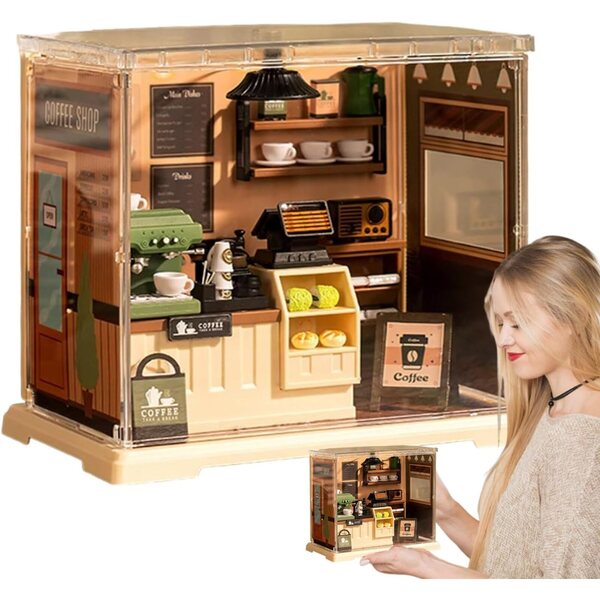 Miniaturhaus-Bausatz, Cafeteria und Küche für Puppen, manuelle Montage, ABS, 15 cm