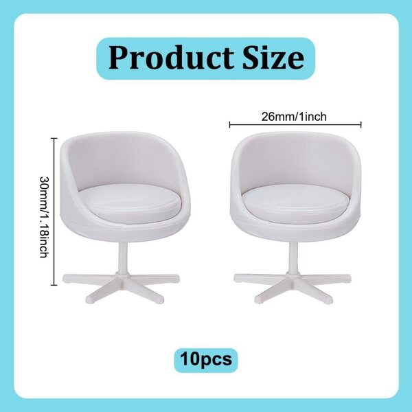 Lot de 10 chaises miniatures 1:25 blanches pivotantes pour maison de poupée 23x30mm
