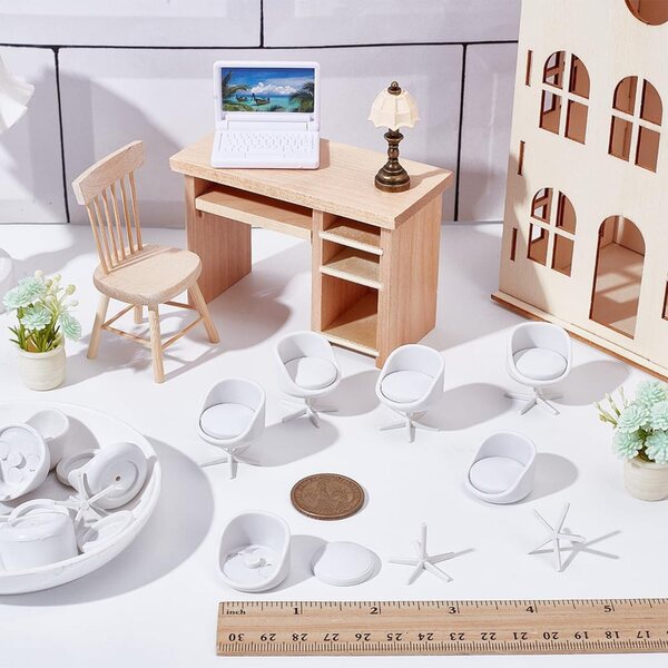 Lot de 10 chaises miniatures 1:25 blanches pivotantes pour maison de poupée 23x30mm