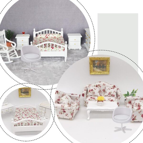 Lot de 10 chaises miniatures 1:25 blanches pivotantes pour maison de poupée 23x30mm