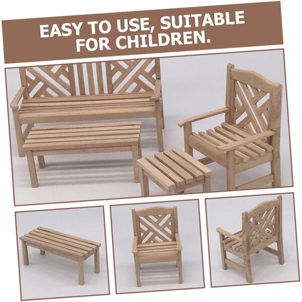 iplusmile Set Mini Mobili da Giardino in Legno per Casa delle Bambole - Tavolo e Sedie