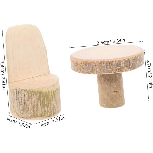 iplusmile Set Mini Tavolo e 4 Sedie in Legno per Case delle Bambole e Micro Paesaggi
