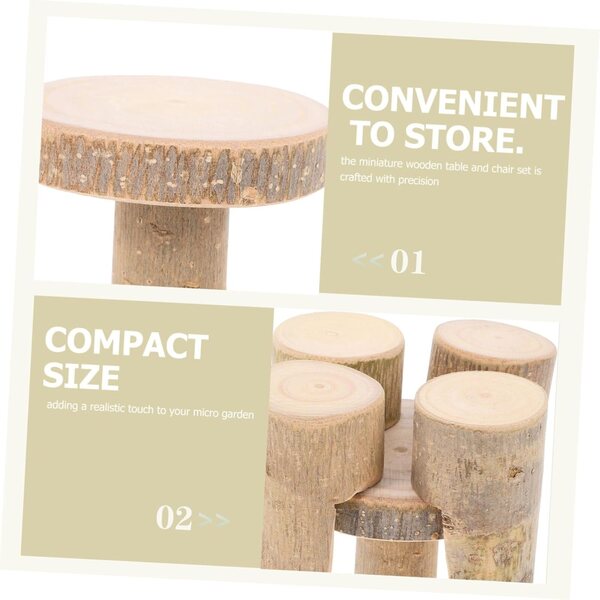 iplusmile Set Mini Tavolo e 4 Sedie in Legno per Case delle Bambole e Micro Paesaggi