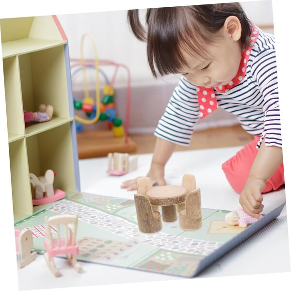 iplusmile Set Mini Tavolo e 4 Sedie in Legno per Case delle Bambole e Micro Paesaggi