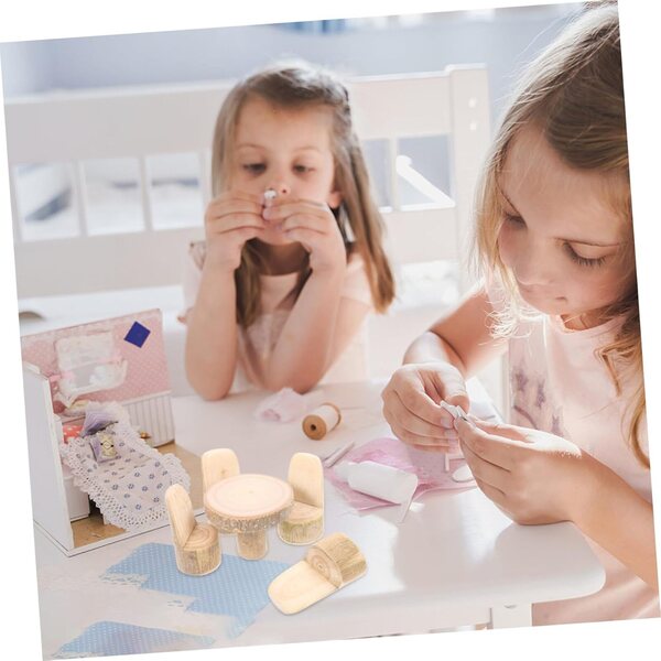 iplusmile Set Mini Tavolo e 4 Sedie in Legno per Case delle Bambole e Micro Paesaggi