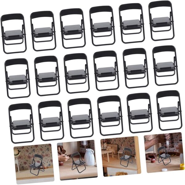 PartyKindom 25 Mini Sedie Pieghevoli Nero per Casa delle Bambole e Supporto Cellulare