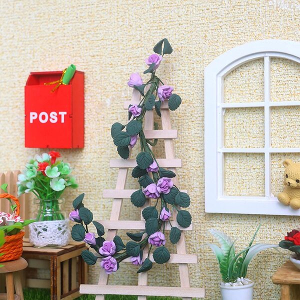 Feengarten-Puppenhauszubehör, 1:12, realistische Blumen- und Rankenstütze aus Holz