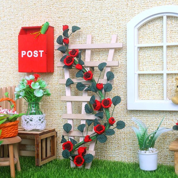 Feengarten-Puppenhauszubehör, 1:12, realistische Blumen- und Rankenstütze aus Holz