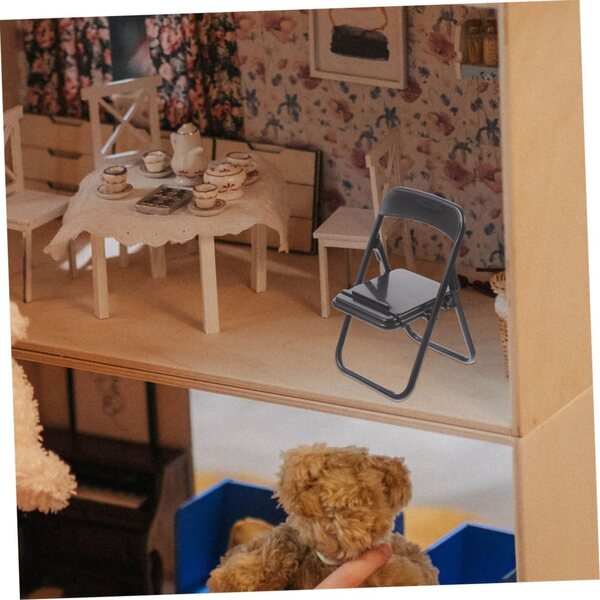 25 Mini-Klappstühle aus schwarzem Kunststoff für Puppenhaus und Handyständer