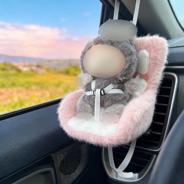 17 cm großer Puppenautositz mit pelzigem Kissen und Clip für Auto und Tisch