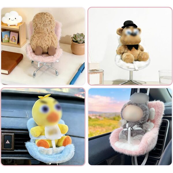 17 cm großer Puppenautositz mit pelzigem Kissen und Clip für Auto und Tisch