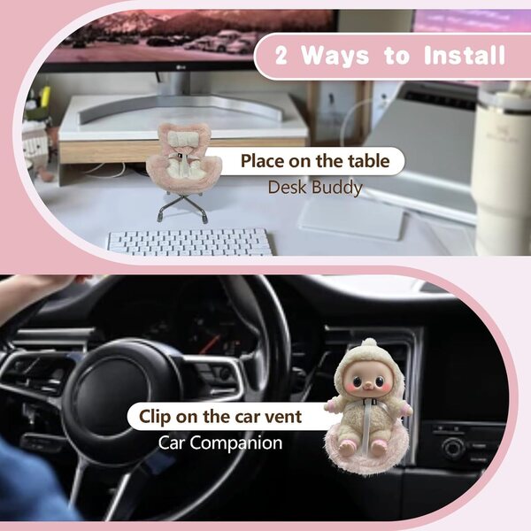 17 cm großer Puppenautositz mit pelzigem Kissen und Clip für Auto und Tisch