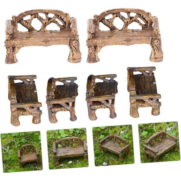 Mini Sedile e Panca in Resina Marrone Realistici per Miniature e Decorazioni