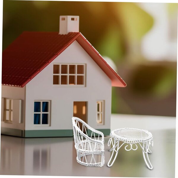 VOSAREA Set Miniatura Tavolino e Sedie in Ferro Bianco per Casa delle Bambole