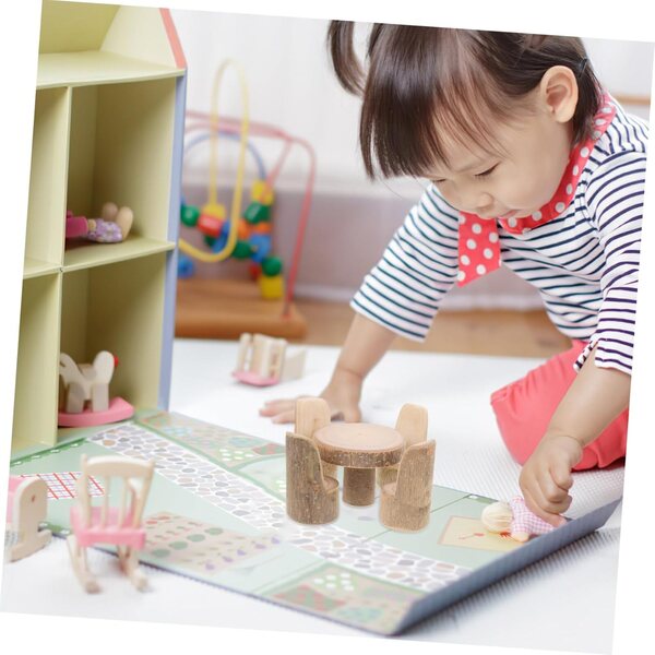 Set Tavolo e Sedie in Legno Miniatura per Case delle Bambole Micro Paesaggi