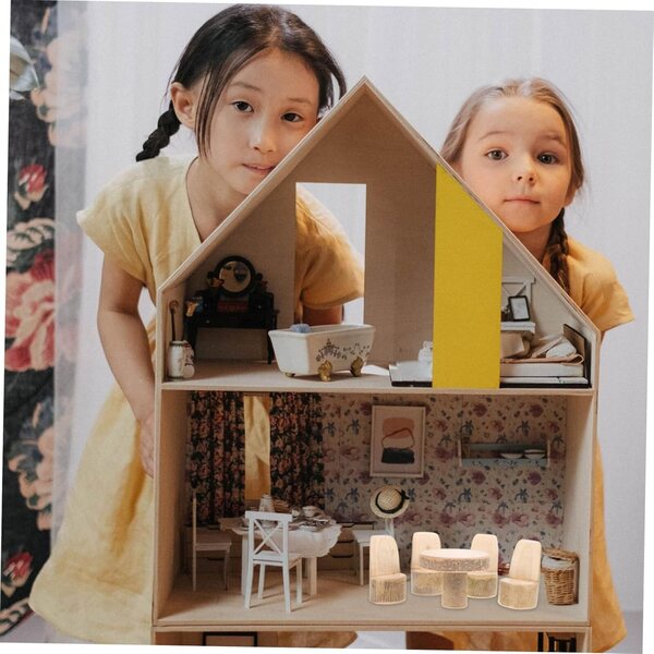 Set Tavolo e Sedie in Legno Miniatura per Case delle Bambole Micro Paesaggi