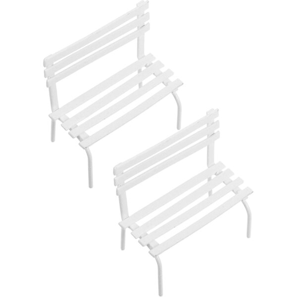 INOOMP 2 Mini Panchine in Ferro Bianco per Micro Paesaggi e Case delle Bambole