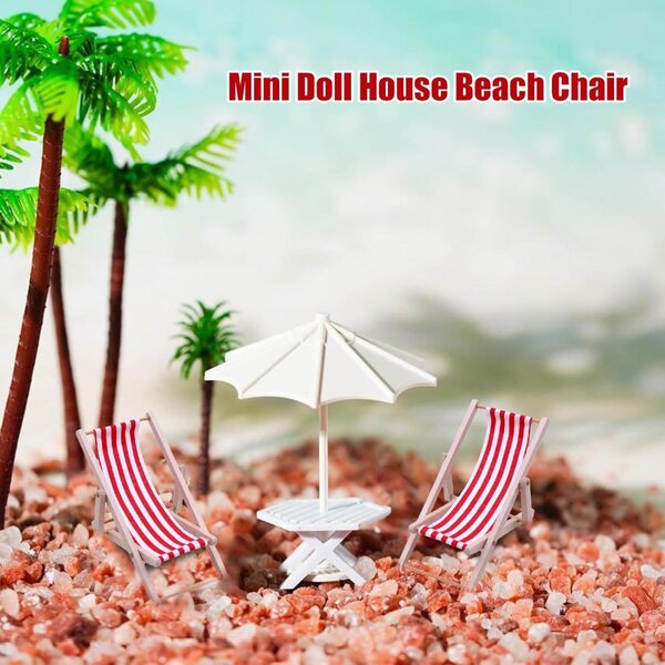 Mini Sedia da Spiaggia in Legno e Tessuto, Pieghevole e Realistica per Decorazioni