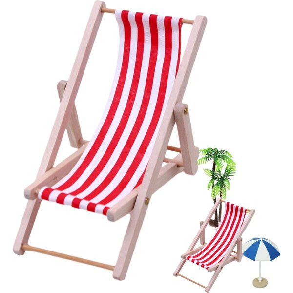 Mini Sedia da Spiaggia in Legno e Tessuto, Pieghevole e Realistica per Decorazioni