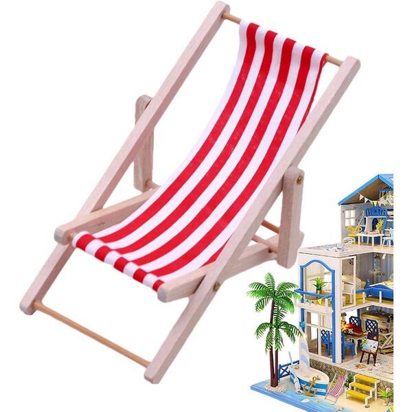 Mini Sedia da Spiaggia in Legno e Tessuto, Pieghevole e Realistica per Decorazioni