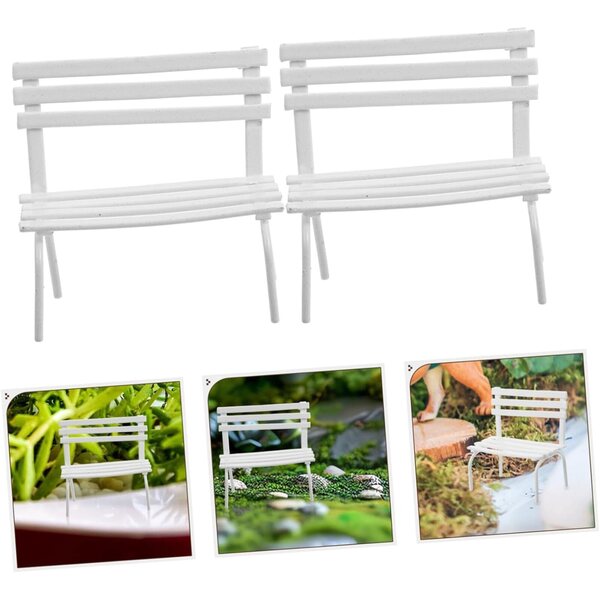Hemobllo Set 2 Mini Panchine in Ferro Bianco per Micro Paesaggi e Case delle Bambole