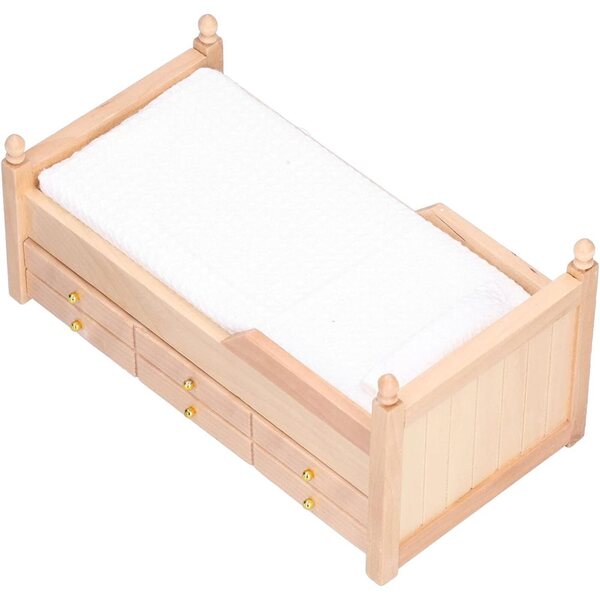 Letto Miniatura in Legno per Bambole 1:12 - Letto per Bambole 12 Pollici con Tessuto Crema