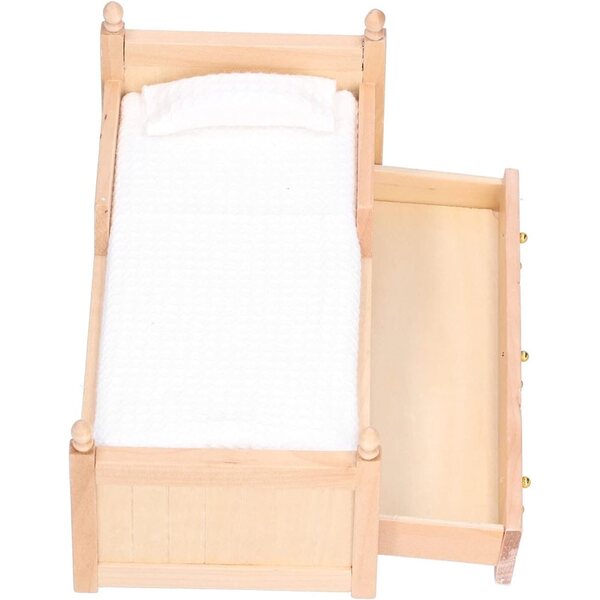 Letto Miniatura in Legno per Bambole 1:12 - Letto per Bambole 12 Pollici con Tessuto Crema