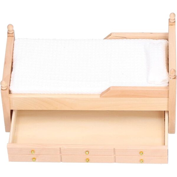 Letto Miniatura in Legno per Bambole 1:12 - Letto per Bambole 12 Pollici con Tessuto Crema