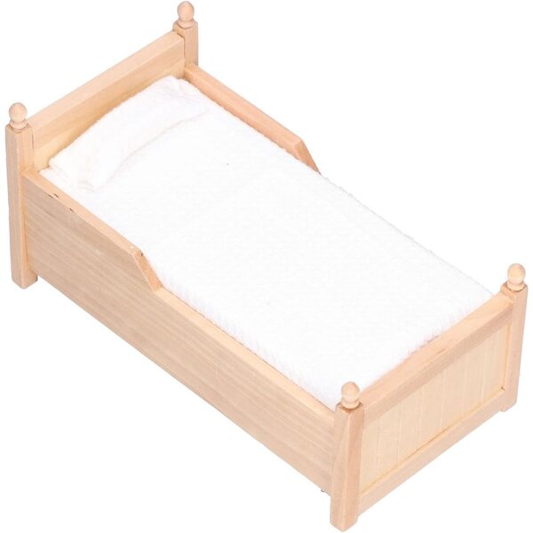 Letto Miniatura in Legno per Bambole 1:12 - Letto per Bambole 12 Pollici con Tessuto Crema