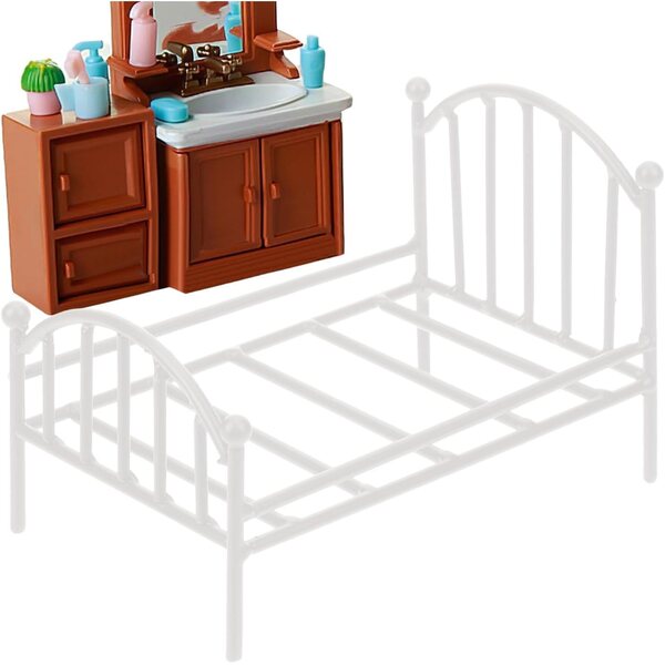 Letto in miniatura in metallo vintage per casa delle bambole, dimensioni 16x11x10 cm