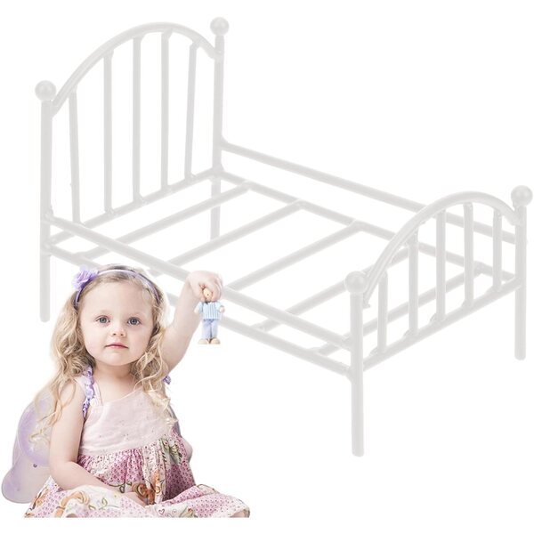 Letto in miniatura in metallo vintage per casa delle bambole, dimensioni 16x11x10 cm