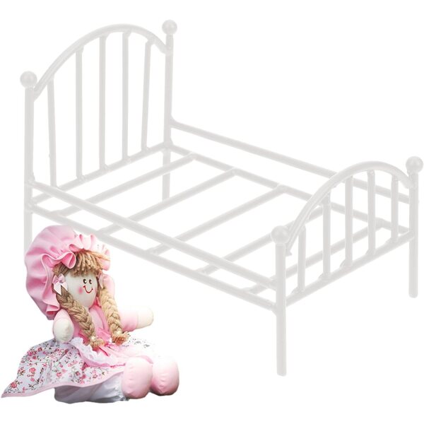 Letto in miniatura in metallo vintage per casa delle bambole, dimensioni 16x11x10 cm