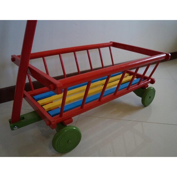 Farbenfroher Holzkinderwagen mit drehbaren Rädern für Kinder ab 3 Jahren