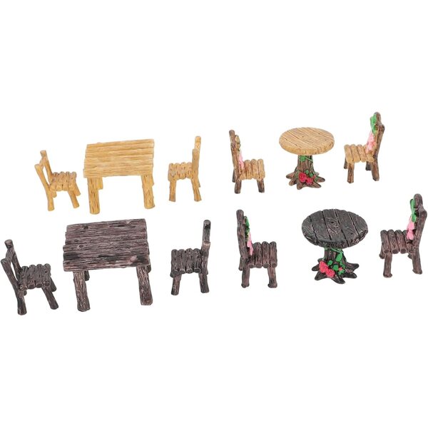 VICASKY Set mit 4 Mini-Möbeln aus Kunstharz, Tisch und Stühlen für selbstgemachte Dekorationen