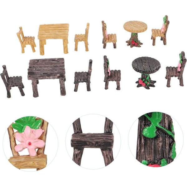 VICASKY Set 4 Mini Mobili in Resina Tavolo e Sedie per Decorazioni Fai Da Te